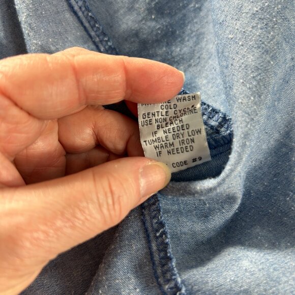 J Glee Blue Chambray Size XL Dress Polka Dot Zip Front Elastic Waist Tab Sleeves - Picture 7 of 12